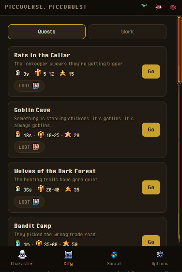 Quests & idle activities